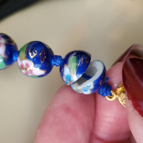 Handmade/CHINA Cloisonne blue handKnotted NECKLACE beautiful - Picture 4 of 7